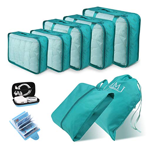 Kleidertaschen Set 9 Teilig, mit 5 Koffertaschen und EIN Kordelzugbeutel Schuhbeutel Kabel Aufbewahrungstasche Kosmetiktasche für Kofferorganizer Reise Würfel (M)