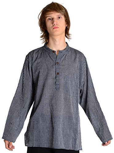 Fischerhemd blau-weiß gestreift Baumwoll-Hemden Kurta Hemd XL