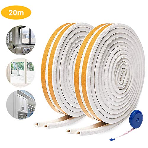 Dichtungsband für Türen 20M, Selbstklebend Gummidichtung,Fensterdichtungsstreifen D-Profil Gegen kalte Zugluft, Lärm (2 Rollen)