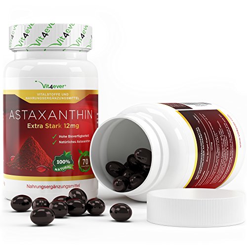 Astaxanthin 12 mg, 70 Softgel Kapseln zum Sonderpreis, Neue Version, starker natürlicher Antioxidant, Hohe Bioverfügbarkeit, Vit4ever