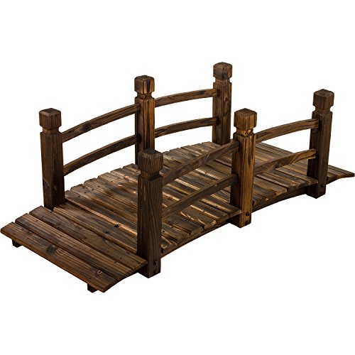 Rustikale massive Holzbrücke, braun, 150 x 67 x 55 cm, geölt und brandbehandelt, bis 150 kg belastbar