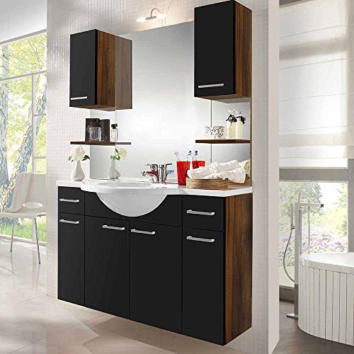 Hängender Badblock in Schwarz Walnuss Made in Germany (4-teilig) Pharao24