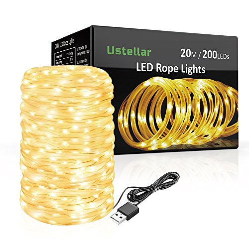 Ustellar 20m LED Lichterschlauch 200 LED USB Lichtschlauch , IP65 Wasserdicht Warmweiß Dekolicht , für Außen Innen Weihnachten DIY Deko Hochzeit