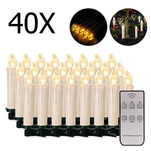 20/30/40/50/60 stk LED Kerzen LED Lichterkette Kabellos Dimmbar Kerzenlichter Flammenlose Weihnachtskerzen für Weihnachtsbaum, Weihnachtsdeko, Hochzeit, Geburtstags, Party (milchweisse Hülle, 40stk)