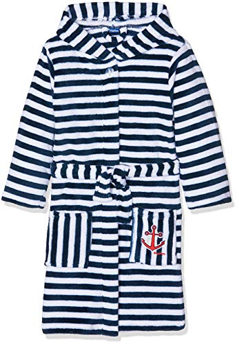 Playshoes Kinder Fleece-Bademantel Ringel Maritim Bademantel mit Kapuze, Blau (Marine/Weiß 171), 98/104