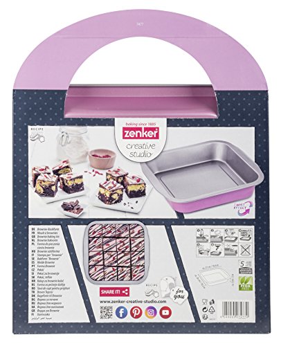 Zenker creative studio Brownie-Backform, Schokoladenkuchen Backblech mit Antihaftbeschichtung, Kuchenform: ca.270x260x50mm, kreatives Backen (Farbe: rosa, silber), Menge: 1 Stück