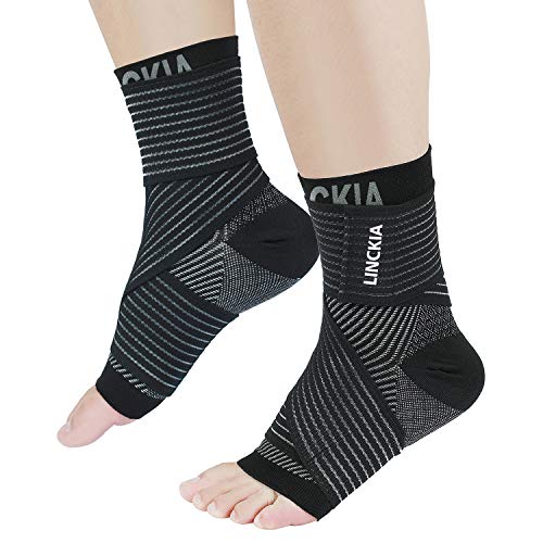 Bandage Fußgelenk set LINCKIA 2 in 1 Kompressionssocken Knöchel Bandage Sprunggelenk Fußgelenk Sprunggelenkbandagen Knöchelbandage für Damen Herren (L/XL, Black)