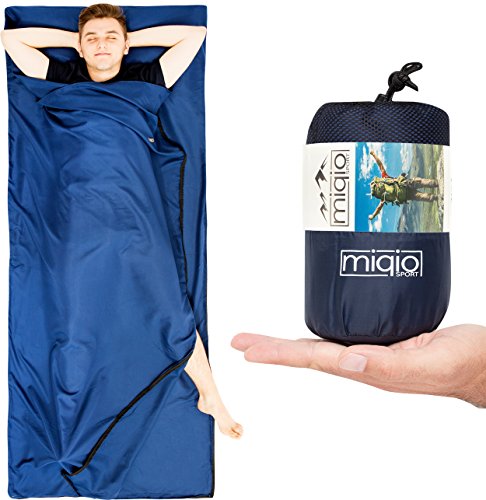 MIQIO 2in1 Hüttenschlafsack mit durchgängigem Reißverschluss (links oder rechts): Leichter Komfort Reiseschlafsack und XL Reisedecke in Einem - Sommerschlafsack Innenschlafsack Inlett Inlay