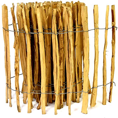 Kastanienzaun Staketenzaun aus Haselnuss in 26 Größen Höhen 50 cm - 150 cm Länge 5 / 10 Meter Zaun mit gut gespaltenen Stäben und sicheren Spitzen (Höhe: 80cm X Länge: 500cm, Lattenabstand: 7-8 cm)