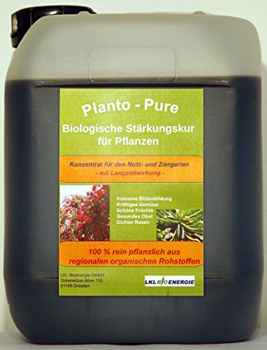 Planto - Pure - Naturdünger für Rasen, Rosen, Obst, Gemüse und Zierpflanzen - Rein biologische Stärkungskur mit hochwertigen Nährstoffen - Qualität aus Deutscher Produktion, 5 Liter Vorratskanister