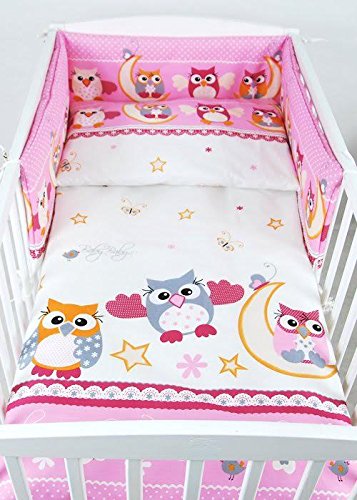 BABYLUX Bettwäsche Bezug 2 Tlg. 100 x 135 cm Kinderbettwäsche Bettwäsche Bettset Babybettwäsche (56. Eule Rosa)