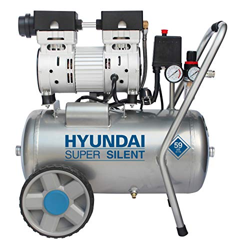 HYUNDAI Silent Kompressor SAC55752 (Druckluftkompressor, ÖLFREI, Flüsterkompressor mit 59 dB(A), 24 l Druckbehälter, 8 bar, 0.75 kW (1.0 PS), Öl-/Wasserabscheider, Ansaugleistung 125 L/Min)