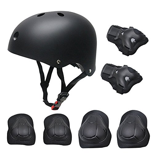 Kinder Sport-Schutzausrüstung von KUYOU, 7PCS Knieschoner Ellenbogenschoner Handgelenkschutz Helm Schutzset zum Draußen Rollschuhlaufen Inline Skates Skateboarding Radfahren