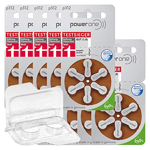 60x Varta Power One 312 Hörgerätebatterien 10x6er Blister PR41 Braun 24607 + Aufbewahrungsbox für 2 Hörgerätebatterien (10, 13, 312, 675), Batteriebox für 2 Knopfzellen bis 12 mm x 6 mm (Ø x H)