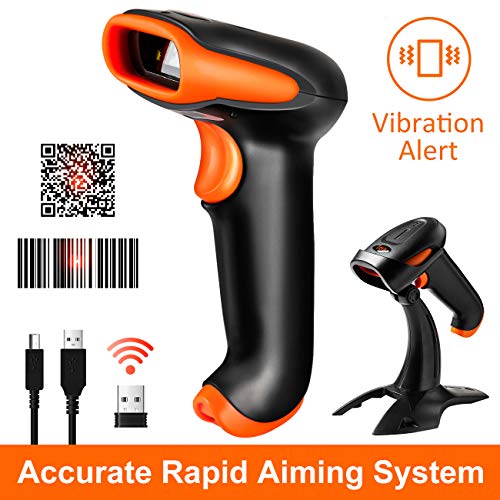 Tera Barcode Scanner Kabellos 2D 3 In 1 Barcodescanner 2.4 GHz kompatibel mit Bluetooth USB Strichcode Scanner 200 Scans/Sek 32 Bit Prozeßor mit 2000mAh Akku 2M Kabel Ständer（Deutsche Anleitung）