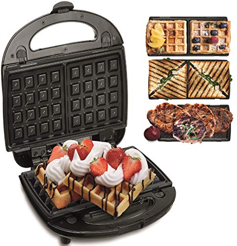 3in1 Waffeleisen | Sandwichmaker | Elektrogrill | Sandwichtoaster | Kontaktgrill | Paninigrill | Waffeltoaster | 3 Auswechselbare Platten | Sandwich Maker | Panini Grill | Grill