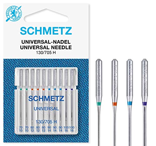 SCHMETZ Nähmaschinennadelset 130/705 H | 10 Universal-Nadeln | Nadeldicke: 2X 70/10, 3X 80/12, 3X 90/14, 2X 100/16