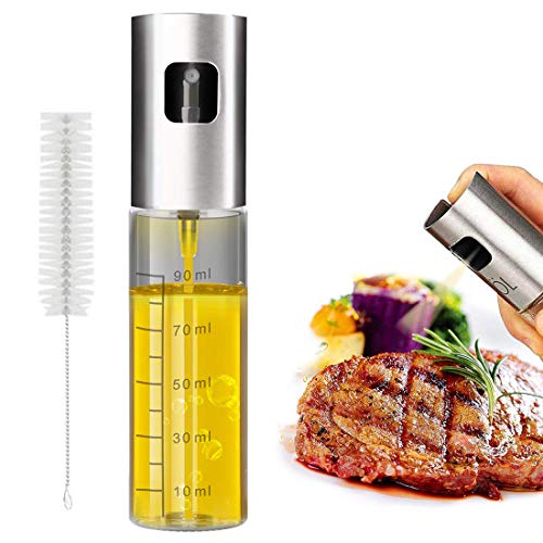 Ölsprüher Flasche 100ML,Eletorot Öl Sprühflasche, Essig spritzer Ölspender, Transparent Öl Sprayer, Öl Auslöser Glasflasche mit Bürstefür Kochen, Salat, BBQ, Pasta,BPA-Free and 100% Food Safety