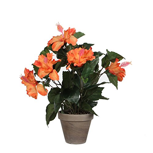 MICA Decorations Hibiscus IN Stan Topf, Polyester, orange, 30 x 30 x 40 cm, 6-Einheiten