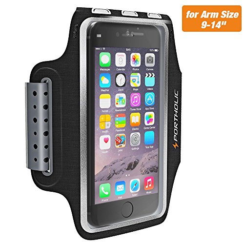 Sport Armband ,PORTHOLIC Schweißfest Handys, Tragehülle Fitness Sportarmband bis 6.2 zoll für iPhone X 8 Plus 7 Plus 6/6S Plus,Galaxy S9/S8/S7 Plus edge,Note 8/6 LG g6 Huawei P20 Mate Xiaomi Mit Schlüsselhalter/Kabelfach/Kartenhalter(Schwarz+)