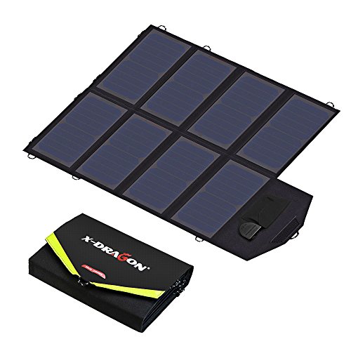 Solar Ladegerät X-DRAGON 40W SunPower Faltbar Solar Panel 12V Outdoor Ladegerät (5V USB + 18V DC) für Laptop, Tablet, iPhone, ipad, Samsung, Android Smartphones