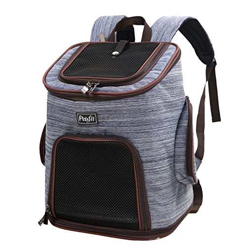 Petsfit Haustier-Reise-Rucksack mit Kopfluke, weicher im Rucksack mit Spielraum für Ihr Haustier, doppelte Schulterriemen Haustier-Fördermaschinen Beutel, Denim-Blau, 30cm x 24cm x 41cm