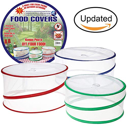 LessMo Fligenhaube,Lebensmittel Abdeckung,3 Stück Wiederverwendbare Pop-Up Abdeckhaube Essen, Insektenschutzhaube,Speiseschirm, Insektenschutzhaube für BBQ und Speisen, von Schnallen geschlossen
