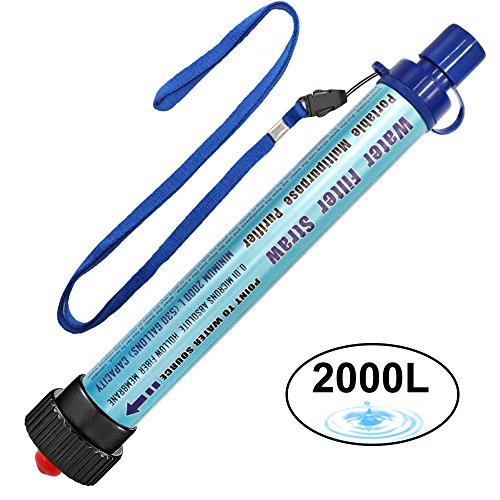 Wasserfilter Outdoor DeFe 2000L Personal Mini Tragbarer Camping Wasseraufbereitung Entfernt 99.99% Bakterien Filter auf 0,01 Microns für Wandern Trekking Reisen Abenteuer und Notbereitschaft (Blau)