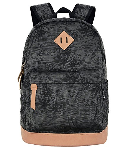 SAMGOO Unisex Leinwand Einfache Rucksäcke Daypack mit 15.6 Zoll Laptopfach Freizeitrucksack Schulrucksack (Schwarz Kokosnussbäume)