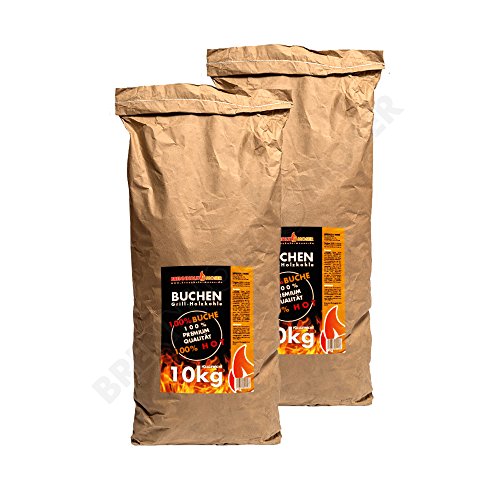 Holzkohle Buche für BBQ, Grillkohle groß, 20kg, Buchenholzkohle, Steakhouse Qualität, Premium Qualität, seit 2018 mit erweiterter Siebetechnik, Körnung: 30-120mm, Weber Grill geeignet, 2x 10kg Sack, VERSANDKOSTENFREI