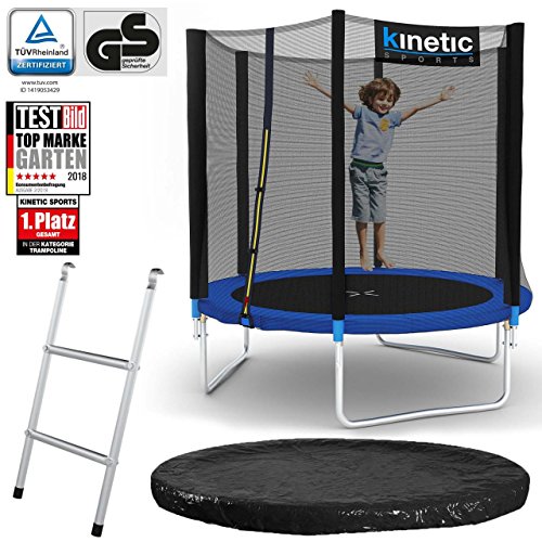 Kinetic Sports Outdoor Gartentrampolin Komplett-Set inkl. Sicherheitsnetz Randabdeckung Leiter Abdeckplane