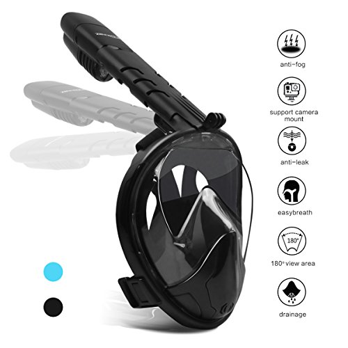 Fenvella Tauchmaske, 2018 Faltbare Schnorchelmaske Vollgesichtsmaske mit Abnehmbare Kamerahalterung und Schnalle Design Antibeschlag und Leckdichtes für Erwachsene und Kinder