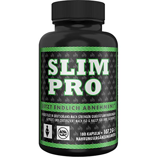 SLIM PRO Appetitzügler + Fatburner Doppeleffekt mit WIRKNACHWEIS für schnelles Abnehmen + Diät Stoffwechsel Kur + Appetithemmer, 180 Kapseln