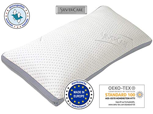 saarschaum Silvercare Gelsoft Schlafkissen Kopfkissen ca. 35x75 cm (für Bezug 40x80) geeignet als Rückenschläferkissen, Seitenschläferkissen und Nackenkissen, Druckentlastung von Nacken und Schulter