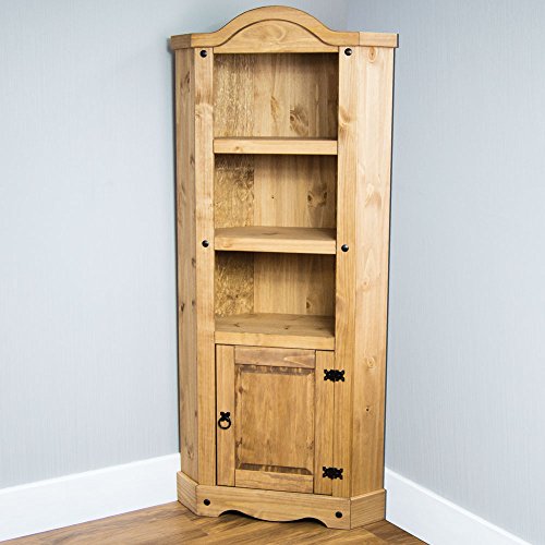 Vida Designs Corona Eckregal mit Türfach, Bücher, DVDs, Blue-Rays, Rustikal