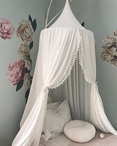 Chiffon Betthimmel , GINKAGO Kinderzimmer Insektenschutz Baldachin Deko Moskitonetz Atmungsaktiv Weiß, 240*60*400(Untenumfang)cm