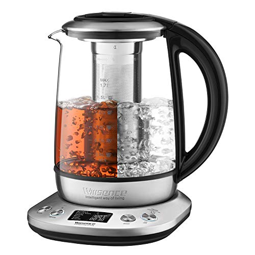 Willsence Wasserkocher Glas, Teekocher (2200W, 1.7 Liter, 6 Programmierbare Temperaturregelung mit LCD-Anzeige, Auto-Start und Warmhalten, Herausnehmbarer Tee-Infuser)