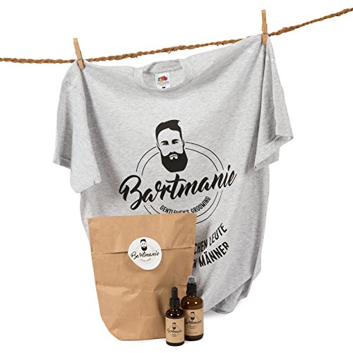 Bartmanie Bartpflege-Set INKLUSIVE T-SHIRT bestehend aus Bartshampoo (100ml) & Bartöl (50ml), 3 teiliges Geschenkset für Männer - Perfekte 3 Tage Bart-Pflege