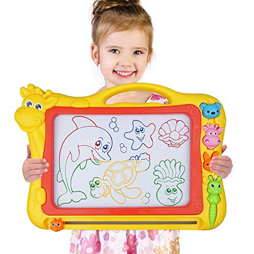 Magnetisches Zeichenbrett - Große (43 x 30 x 5 cm) Kinder Zaubertafel Doodle Board Pad Bunt Zeichenbrett mit 3 Magnetische Stempel Zaubertafeln für Kinder ab 3 4 5 6 7 Jahre Alt