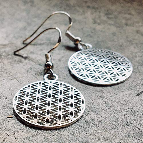 Ohrringe SILVER FLOWER | Ohrhaken Silber 925 | Blume des Lebens Anhänger | versilbert | HolycusCrafts