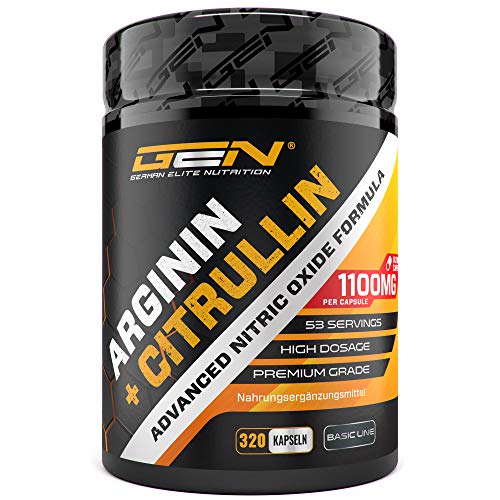 L-Arginin + L-Citrullin - 320 Kapseln - 1100 mg pro Kapsel - Citrullin 2:1 + Arginin Base 1:1 Verhältnis - Premium Aminosäuren - Beliebt bei Sportler & Bodybuildern