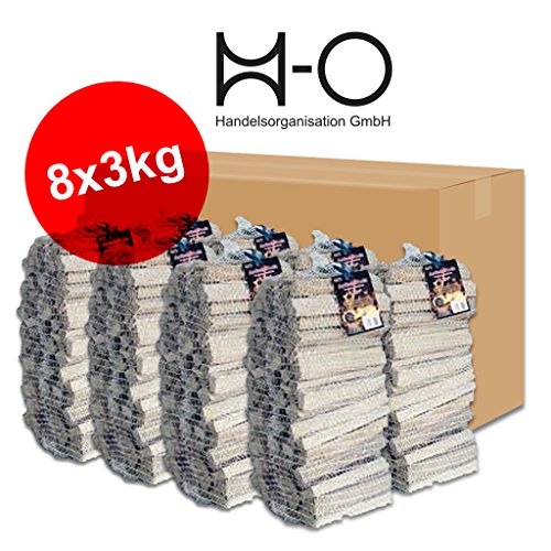 24kg Anzündholz Anfeuerholz Anmachholz Kamin Ofen Weichholz Kiefer Fichte getrocknet in 8 handlichen Säckchen zu je 3kg - versandkostenfrei
