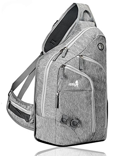 2-FNS Sling Rucksack, Brusttasche, Schultertasche für Damen und Herren Grau
