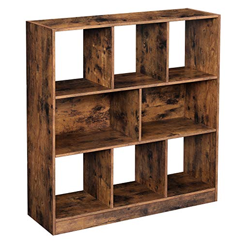 VASAGLE Bücherregal, Standregal aus Holz mit offenen Fächern, Vitrine für Wohnzimmer, Schlafzimmer, Kinderzimmer und Büro, 86 x 28 x 94,5 cm (L x B x H), Vintage, Dunkelbraun LBC52BX