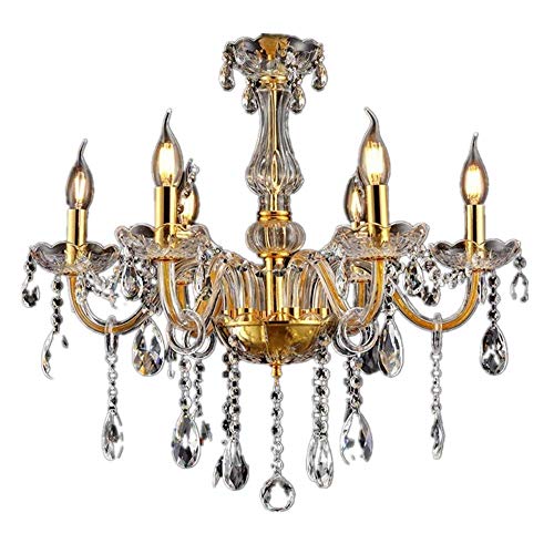 LeMeiZhiJia Kristall Kronleuchter Vintage Lüster Deckenleuchte Pendelleuchte Gold für Wohnzimmer Esszimmer Schlafzimmer (6 Flammig)