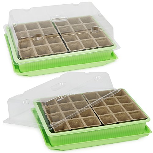 COM-FOUR 2x Zimmergewächshaus zum Anzüchten von Pflanzen, Anzuchtset für 48 Pflanzen, Pflanzkasten für die Wohnung, 26,5 x 19,5 x 10,5 cm (02 Stück - Zimmergewächshaus)