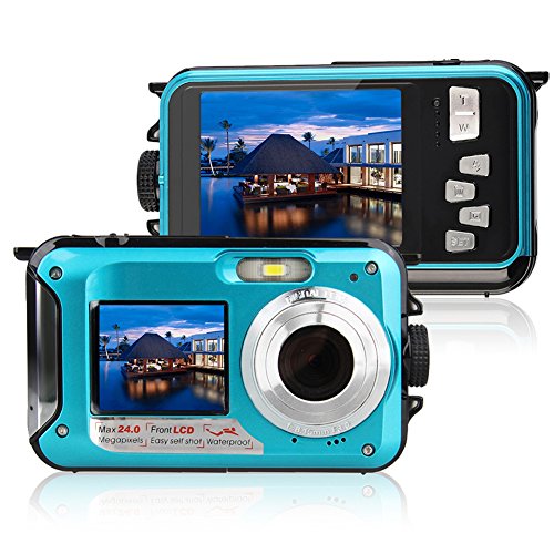 Unterwasser Stoßfest Digitale 24MP Kamera Camcorder Doppelbildschirme Doppel LCD Farbdisplays FHD 1080p Gehäusefreier Selbstauslöser Foto-Videorecorder Wiederaufladbarer Akku