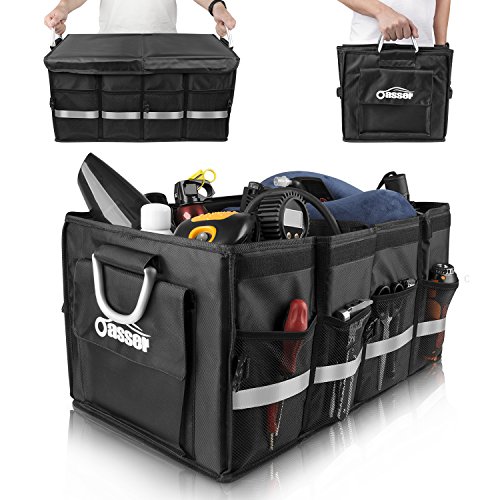 Oasser Kofferraumtasche AutoKofferraum mit Deckel Auto Faltbox Auto Kofferraum mit Klett Organizer Auto Aufbewahrungsbox Taschen Praktisch und Wasserdicht (E3-kofferraumtasche)