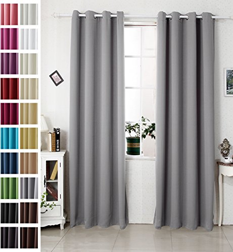 WOLTU VH5878dg-2 , 2er Set Gardinen Vorhänge blickdicht mit Ösen schwere Verdunkelungsvorhang Thermovorhang Verdunkelungsgardine Ösenschal Wohnzimmer Schlafzimmer Küche 135x225 cm , Dunkelgrau