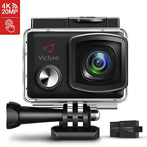 Victure Action Cam 4K 20MP WiFi Touch Screen Ultra Full HD 30 Meters Unterwasserkamera Einstellbare 170°Fischaugen-Linse EIS Sports Kamera 2×1350mAh Ersatzbatterien and Halterungs-Kit